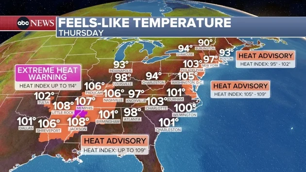 Heat advisories in effect from Texas to New Hampshire as dangerous temperatures move in